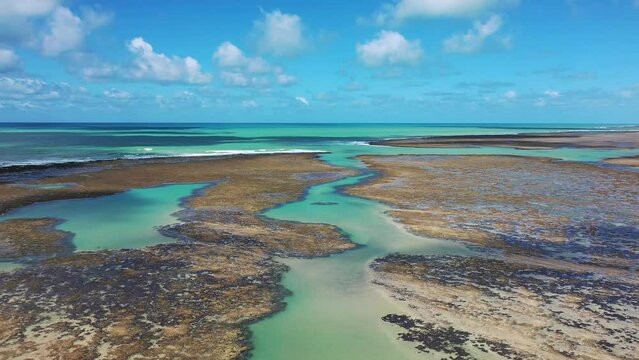 Praia do Patacho na Rota dos Milagres em Alagoas Visto de Cima com D\rone 4k - Nordeste - Brasil - 