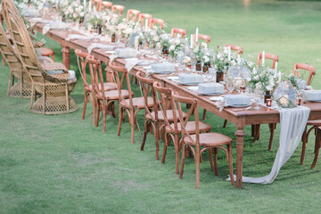 lovely Table setting for magnificent composition from flowers at a wedding , Centerpiece white and...