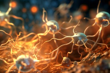 3D illustration of synaptic transmission. Generative AI