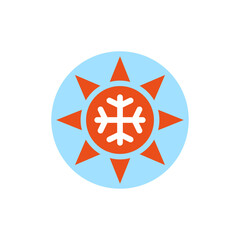 Symbol of any season. All-season sign. Sun and snowflake icon together and inside. Winter, summer and and all weather. 