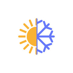 Symbol of any season. All-season sign. Sun and snowflake icon together. Winter, summer and and all weather. 