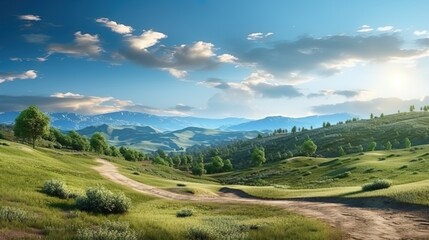 Picturesque hills are a landscape with hills and bright sunlight