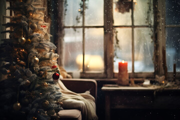 red background and christmas gifts with ornament balls