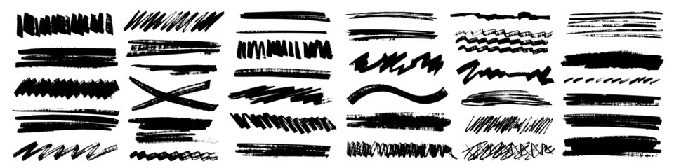Charcoal pencil scribble stripes and bold paint shapes. Childrens crayon or marker doodle rouge handdrawn scratches. Vector illustration of squiggles in marker sketch style