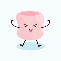 Cartoon marshmallow with arms and legs in kawaii style. Cute marshmallow character design.