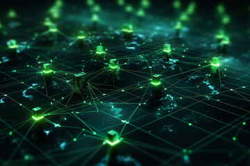 Obraz premium AI digital network featuring green neon neutral networks