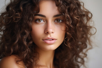 Close up Woman with dry frizzy and thirsty natural curly hair - Powered by Adobe