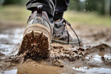 Muddy footwear on solid ground
