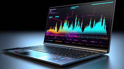 Notebook laptop che visualizza grafico azionario, ritorno profitto finanze applicazione