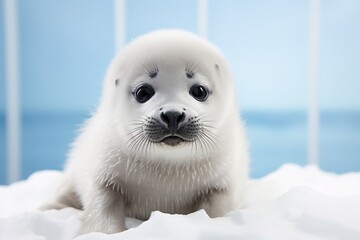 Playful Harp Seal Pup on Pure White Ice