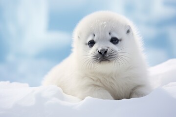 Playful Harp Seal Pup on Pure White Ice
