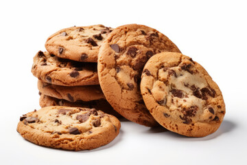 Chocolate chip cookies isolated on white background. Homemade cookies close up. Generative AI