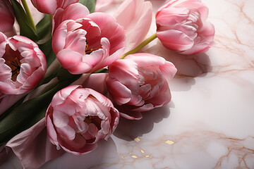 tulips, a bouquet of flowers on a marble surface. floral background.