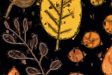 Oil paintings and various flowers, chrysanthemums, Paisley feathers, and birds are beautiful