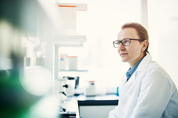 Focused young female scientist working in a laboratory