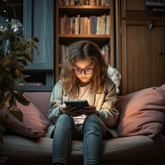 Obraz premium little girl playing with phone