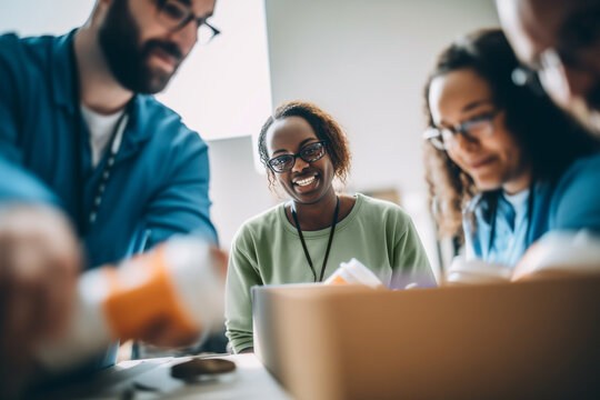 Diverse group of volunteers at a community charity event