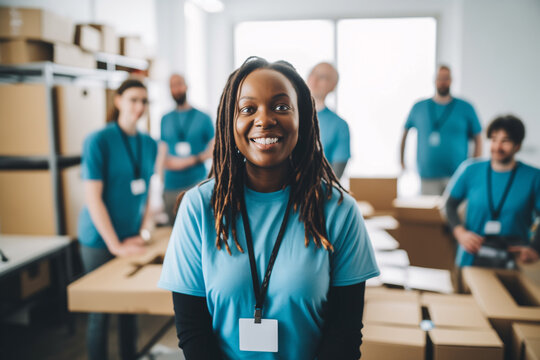 Diverse group of volunteers at a community charity event
