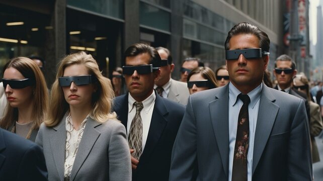 Business people blindly walking to work