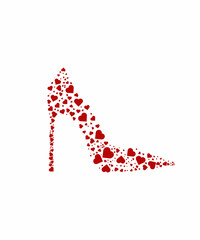 Women's high heel shoes with hearts. Can be used as a print for clothing, as a greeting card, as decoration many more things.
