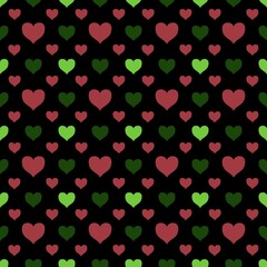 Seamless pattern with hearts on black background. Vector illustration.
