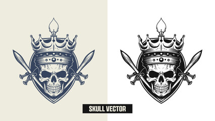 Human skull vector on white background with drawn skull silhouette.Design element for label, emblem, sign,logo, poster.