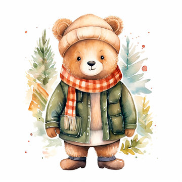 lindo oso del bosque vestido con ropa de invierno agua