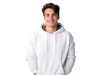 portrait of a happy teen boy with a friendly smile in white clothes, pleasant, cheerful, positive joyful person