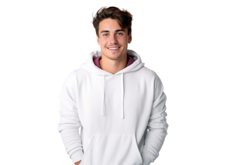 portrait of a happy teen boy with a friendly smile in white clothes, pleasant, cheerful, positive joyful person
