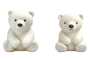 Plastic Style Cute Polar Bear Bath Toys for Kids: A 3D Rendered Set, Isolated on Transparent Background, PNG