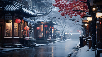 beautiful picture of winter in Tokyo with the snow - obrazy, fototapety, plakaty