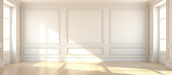 Light and shadow on empty white room with laminate floor classic interior style ing