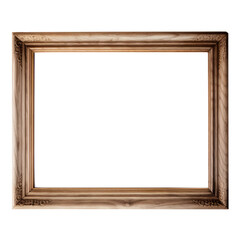 Wooden picture frame isolated on transparent background.