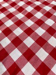 The red a white tablecloth closeup