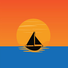 Illustration of a sailboat at sea at sunset