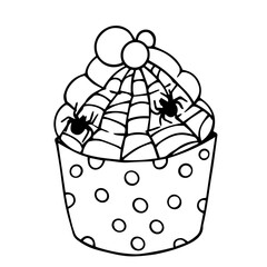 Linear sketch, doodles of themed holiday baking muffins for Halloween. Vector graphics.
