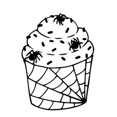 Linear sketch, doodles of themed holiday baking muffins for Halloween. Vector graphics.