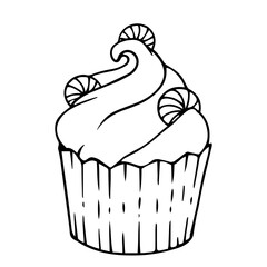 Linear sketch, doodles of themed holiday baking muffins for Halloween. Vector graphics.