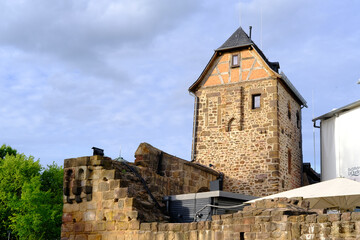 Fototapeta na wymiar castle and ruins of Filbel Fortress Ancient European medieval buildings Bad Vilbel, Showcasing attractions for tourists interested, Cultural Tourism in Hesse