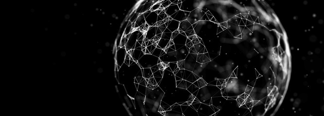 Circle structure with glowing particles. Abstract wave moving dots. Digital illustration. 3D rendering. Technology concept.