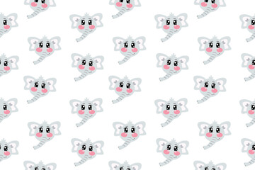 Fototapeta premium Seamless pattern with cartoon vector kawaii little cute elephant face or head for kids, baby, children nursery, fabrics