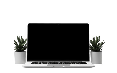 Laptop with a Blank Screen isolated on a transparent background.