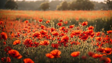 Fototapeta na wymiar Beautiful field with poppies flowers