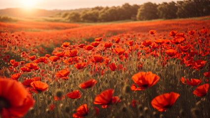 Naklejka premium Beautiful field with poppies flowers