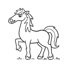 Obraz na płótnie Canvas Carton horse, black and white illustration, and coloring page on a white background. line drawing style
