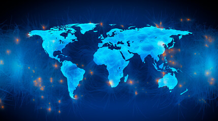 Aquecimento global em rascunho artístico, destaca interconexão climática em fundo azul.