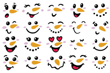 Cute snowman faces - vector collection. Christmas snowman heads