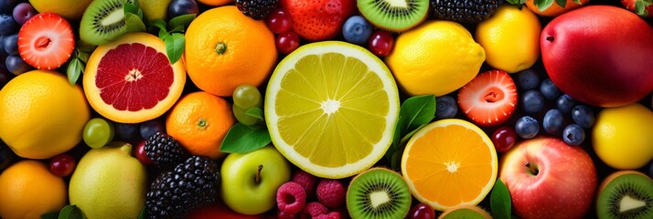Naklejka na ściany i meble fresh fruits and vegetables, vegan food and healthy eating concept
