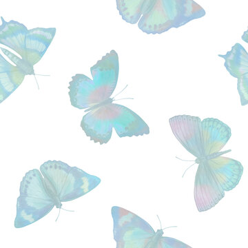 Seamless watercolor pattern of colorful butterflies