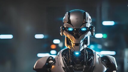 Robot with Blue Glowing Eyes - Generative AI